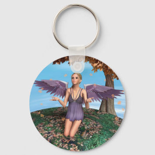 Purple Praying Angel Autumn Fantasy Art Keychain