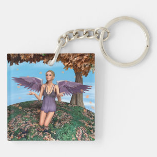 Purple Praying Angel Autumn Fantasy Art Keychain