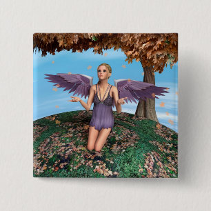 Purple Praying Angel Autumn Fantasy Art Pinback Button