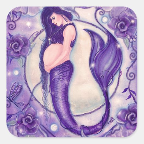 Purple pregnancy mermaid by Renee Lavoie Square Sticker