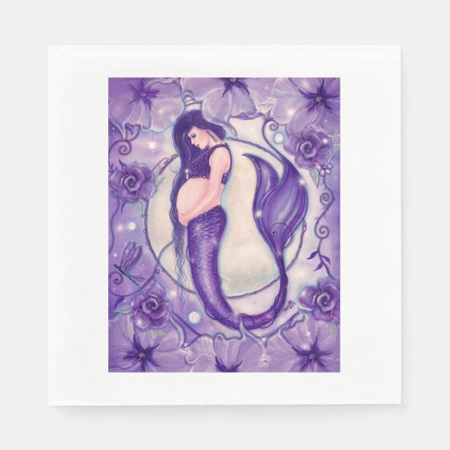 Purple pregnancy mermaid by Renee  Napkins (Front)