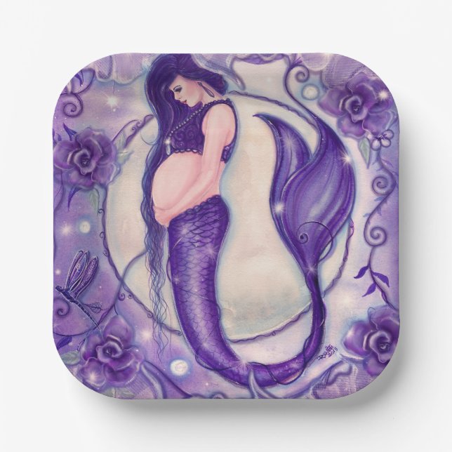 Purple pregnancy mermaid by Renee   Paper Plates (Front)