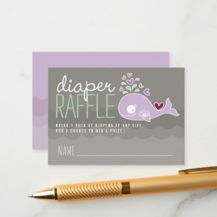 Purple Pregnant Mommy Whale Diaper Raffle Tickets Enclosure Card