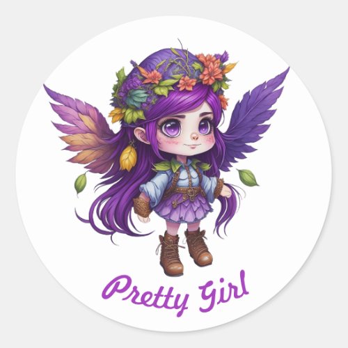 Purple Pretty Fairy Girl  Classic Round Sticker