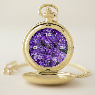 Purple Pretty Flowers Pocket Watch