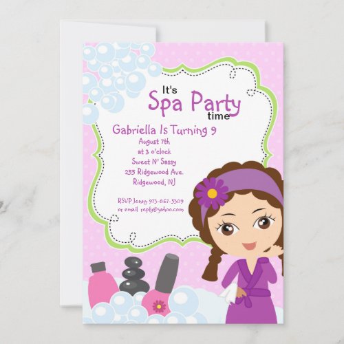 Purple Pretty Girl Spa Birthday Party Invitation