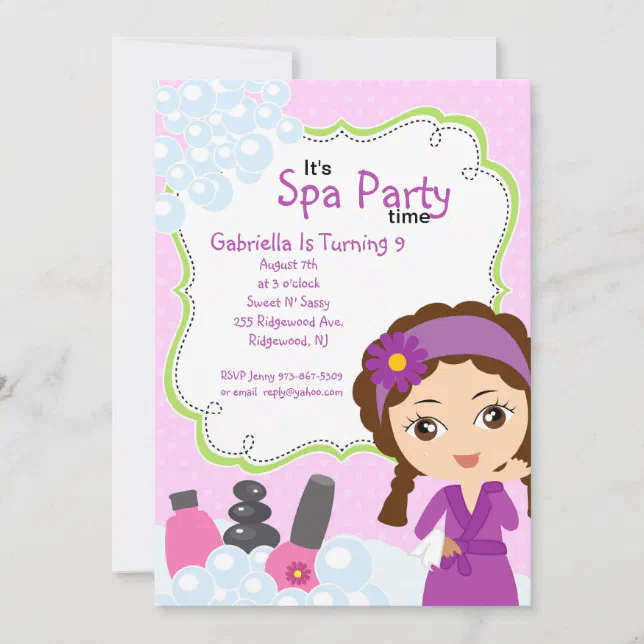 Purple Pretty Girl Spa Birthday Party Invitation 