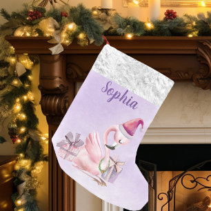 Purple Pretty Personalized Flamingo Holiday Small Christmas Stocking