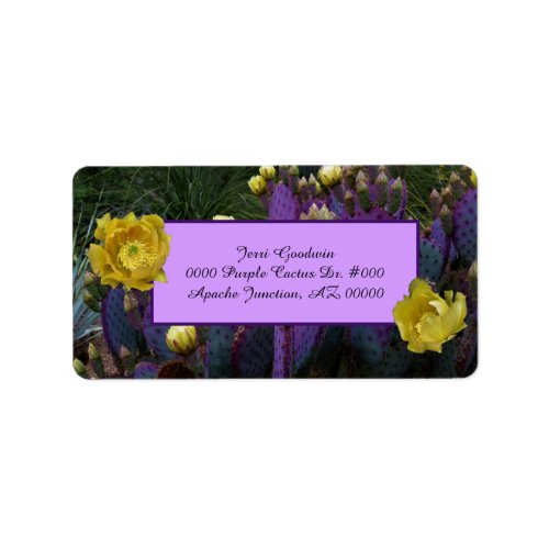 Purple Prickly Pear Cactus Yellow Flowers address Label