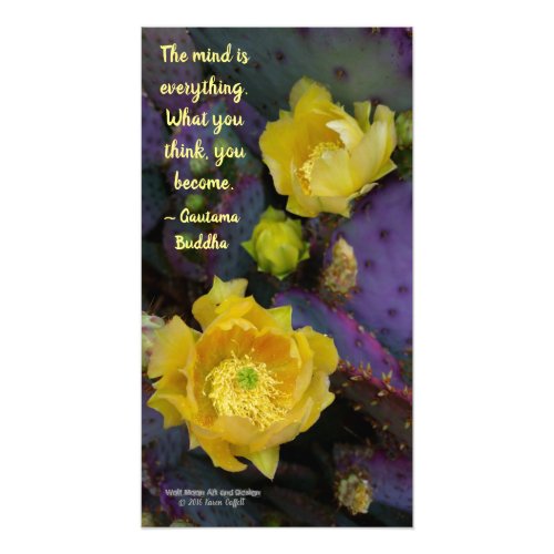 Purple Prickly Pear Opuntia Cactus  Yellow Flower Photo Print