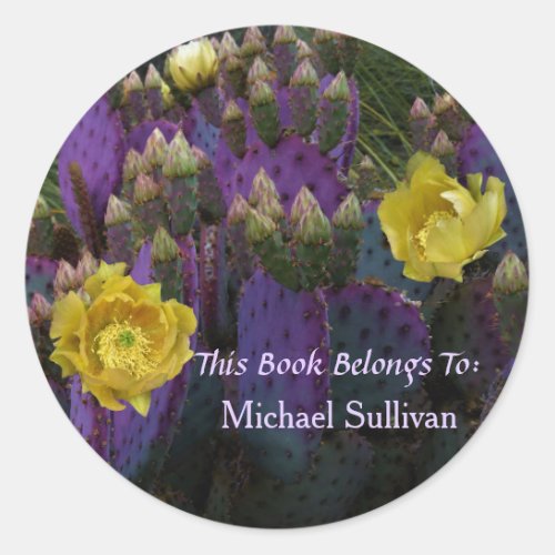 Purple Prickly Pear Opuntia Cactus Yellow Flowers Classic Round Sticker
