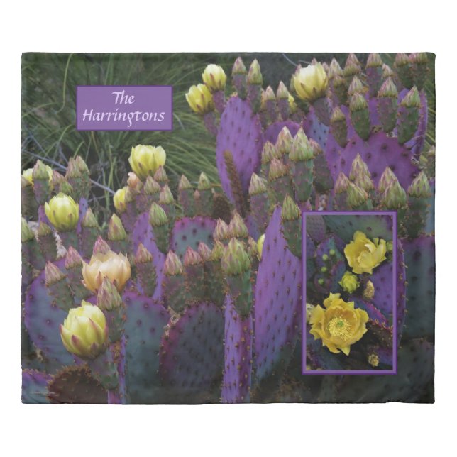 Purple Prickly Pear Opuntia Cactus Yellow Flowers Duvet Cover (Front)