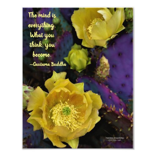 Purple prickly pear opuntia cactus yellow flowers photo print