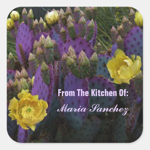 Purple Prickly Pear Opuntia Cactus Yellow Flowers Square Sticker