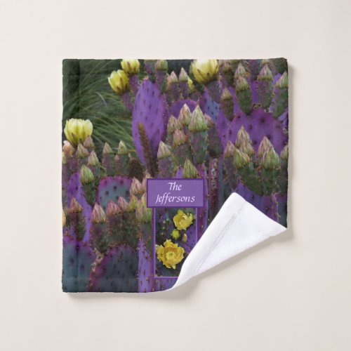 Purple Prickly Pear Opuntia Cactus Yellow Flowers Wash Cloth