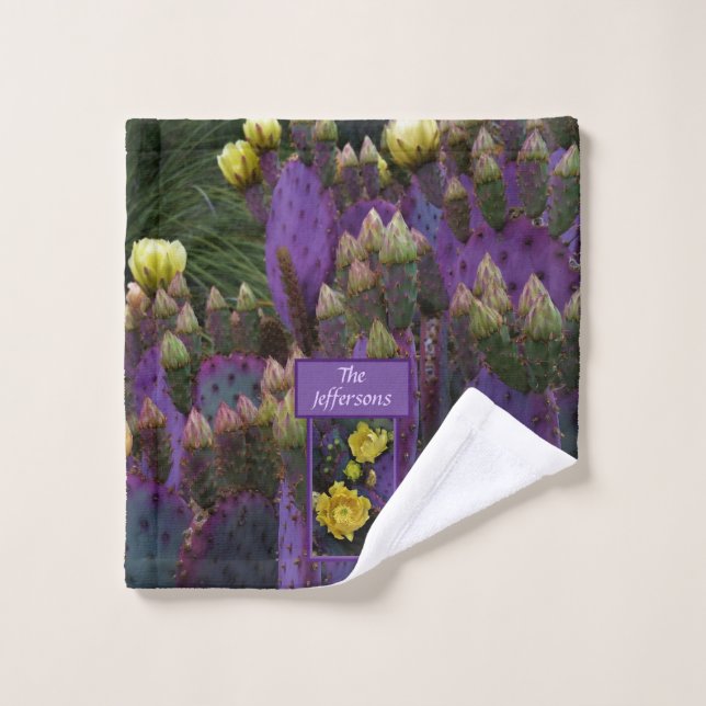 Purple Prickly Pear Opuntia Cactus Yellow Flowers Wash Cloth (Wash Cloth)