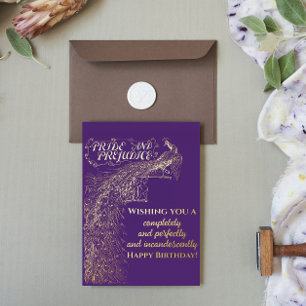 Purple Pride and Prejudice Happy Birthday Foil Holiday Postcard
