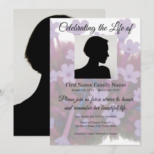 Purple primrose memorial invitation