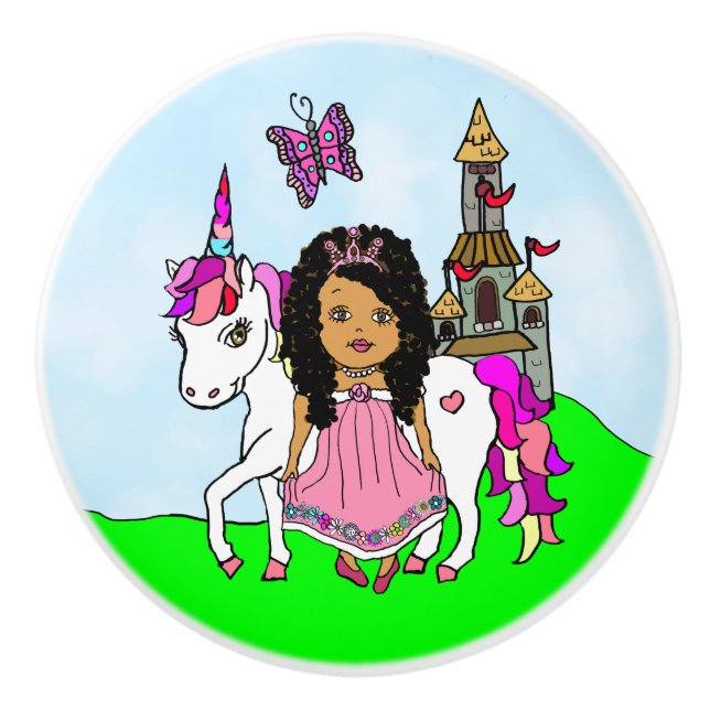 Purple Princess and Unicorn Ceramic Knob (Front)