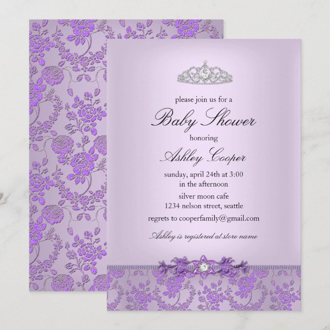 Purple Princess Baby Shower Invitation (Front/Back)