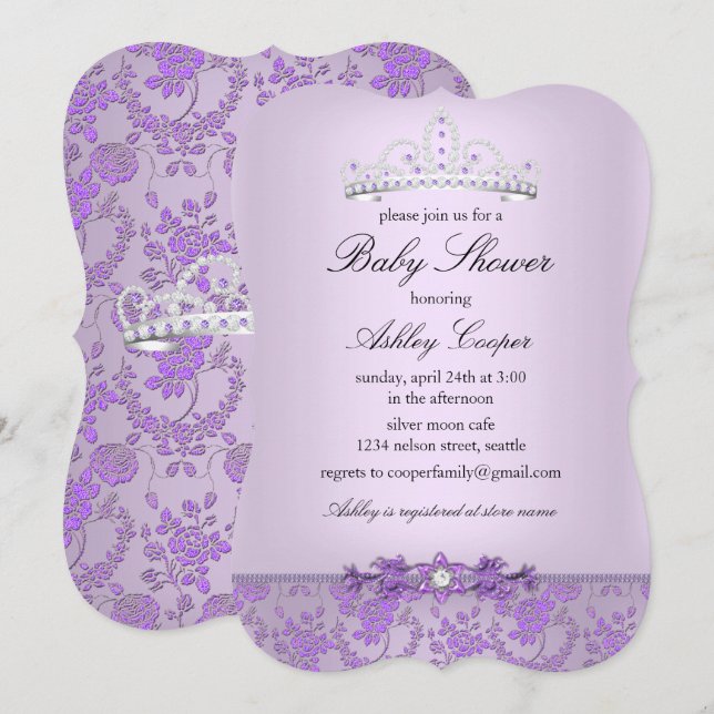 Purple Princess Baby Shower Tiara Invitation (Front/Back)