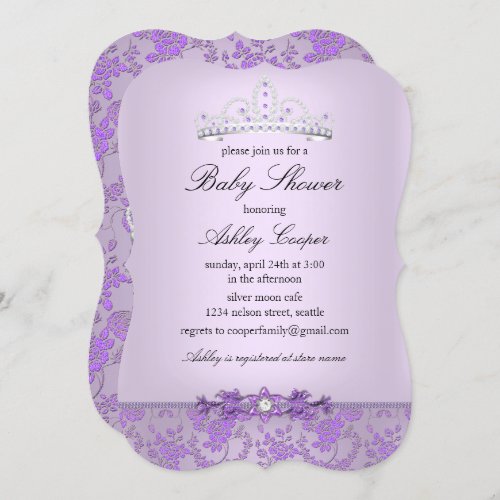 Purple Princess Baby Shower Tiara Invitation