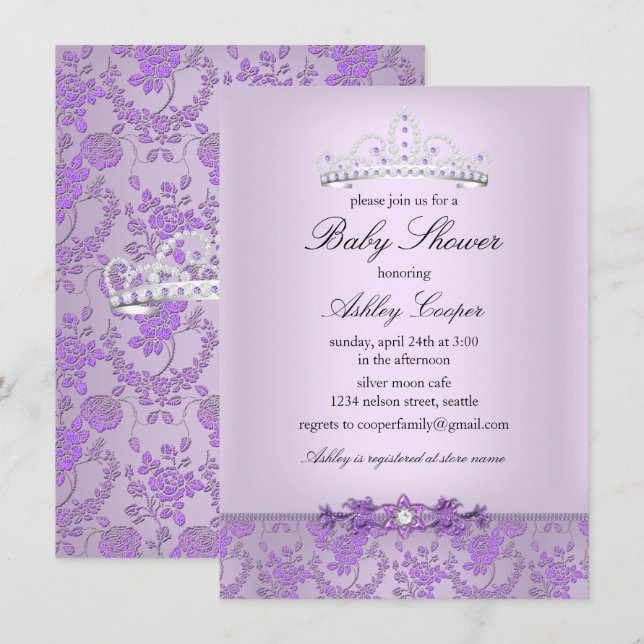 Purple Princess Baby Shower Tiara Invitation (Front/Back)