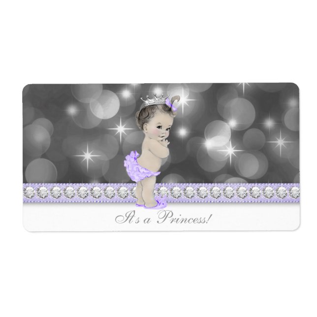 Purple Princess Baby Shower Water Bottle Labels (Front)