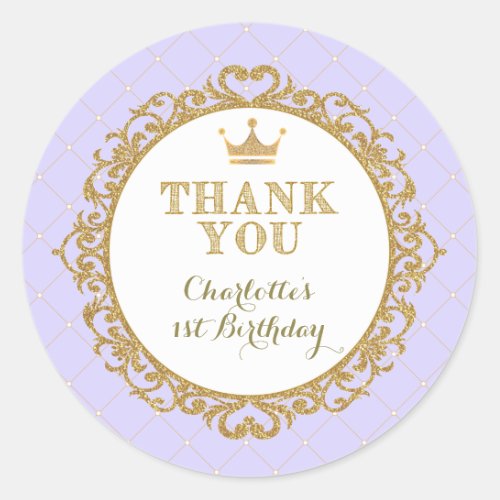 Purple Princess Baby Thank You Birthday Favors Classic Round Sticker