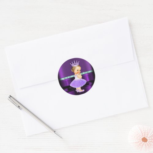 Purple Princess Ballerina Girl ShowerBirthday Classic Round Sticker