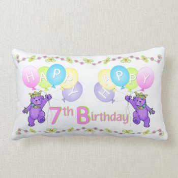 Purple Princess Bears 7th Birthday Lumbar Pillow by anuradesignstudio at Zazzle