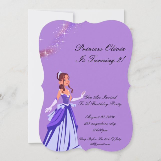 Purple princess birthday invitation  (Front)