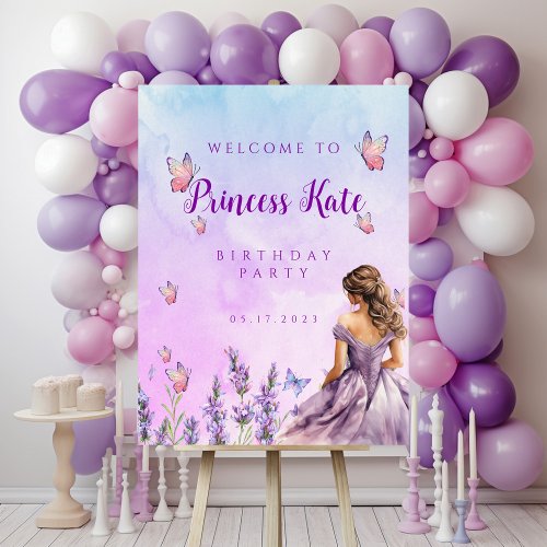 Purple Princess Butterflies Birthday Welcome Sign