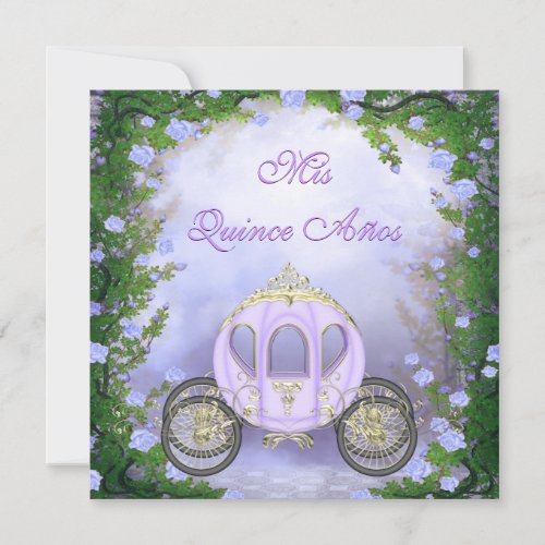 Purple Princess Carriage Enchanted Quinceanera Announcement