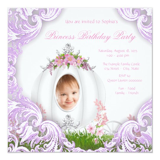 Download Purple Princess Carriage Photo Birthday Party Invitation ...