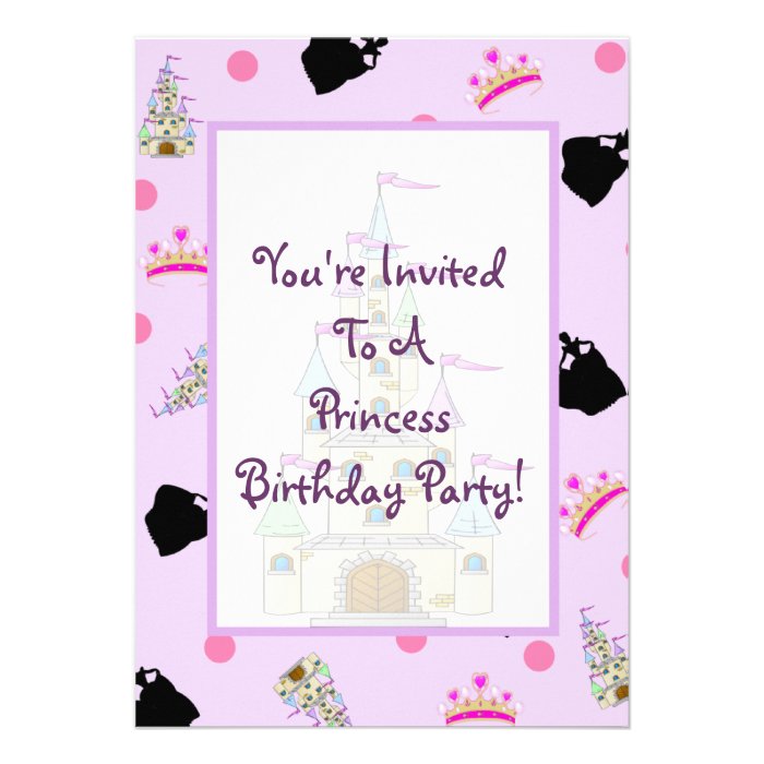 Purple Princess, Castle and Crown Birthday Party Personalized Announcement