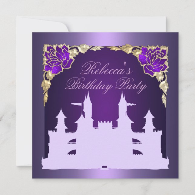 Purple Princess Castle Birthday Invitation (Front)
