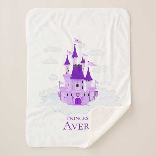 Purple Princess Castle Personalized Girly  Sherpa Blanket (Front)