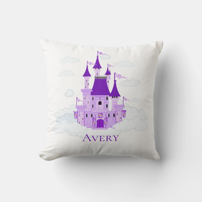 Purple Princess Castle Personalized Girly  Throw Pillow (Front)