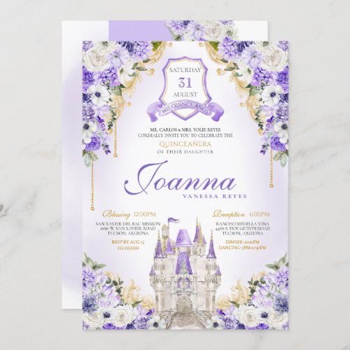 Purple Princess Castle Royal Lavender Quinceanera Invitation
