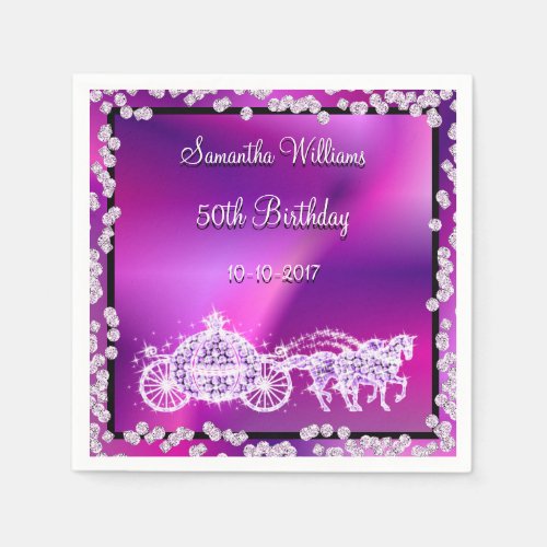 Purple Princess Coach  Horses 50th Birthday Napkins