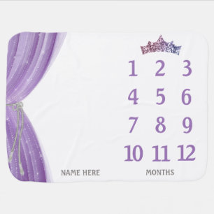 Purple Princess Crown Baby Milestone Baby Girl Blanket