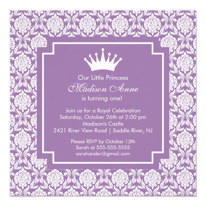 Purple Princess Crown Birthday Party Invitation