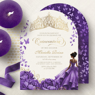 Purple Princess Dress Butterflies Quinceanera Invitation