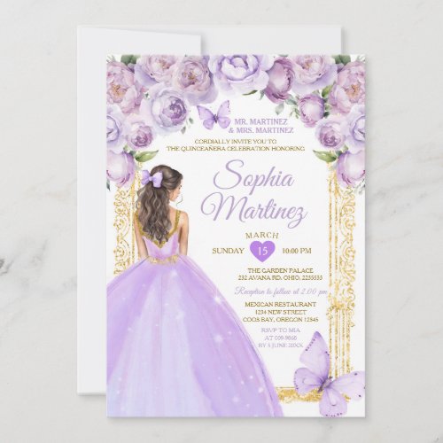 Purple Princess Dresses Lavender Floral Mis Quince Invitation