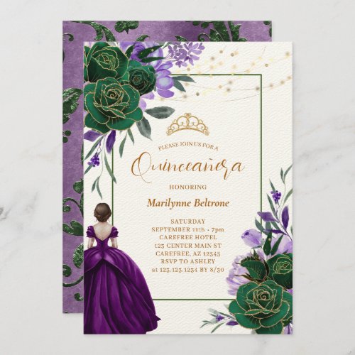 Purple Princess Floral Quinceaera Invitation