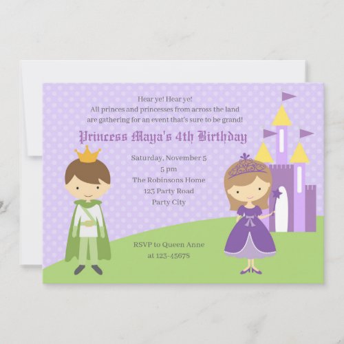 Purple Princess  Green Prince Birthday Invitation