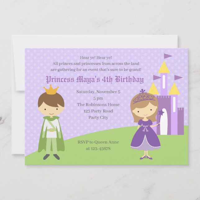 Purple Princess & Green Prince Birthday Invitation (Front)