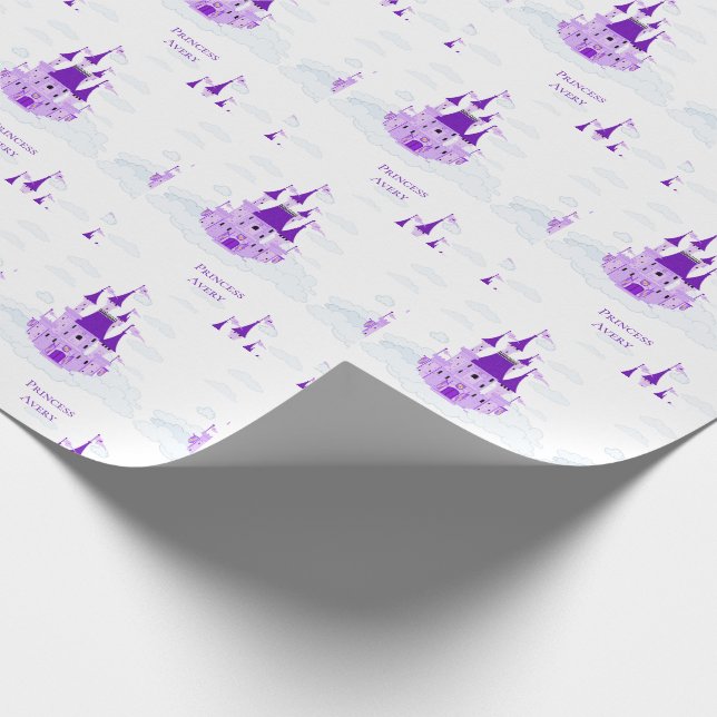 Purple Princess. Personalized Name Castle Girly Wrapping Paper (Corner)