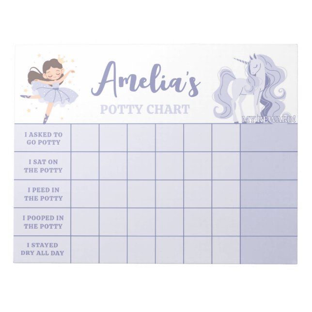 Purple Princess Potty Chart Personalized Name Task Notepad (Front)
